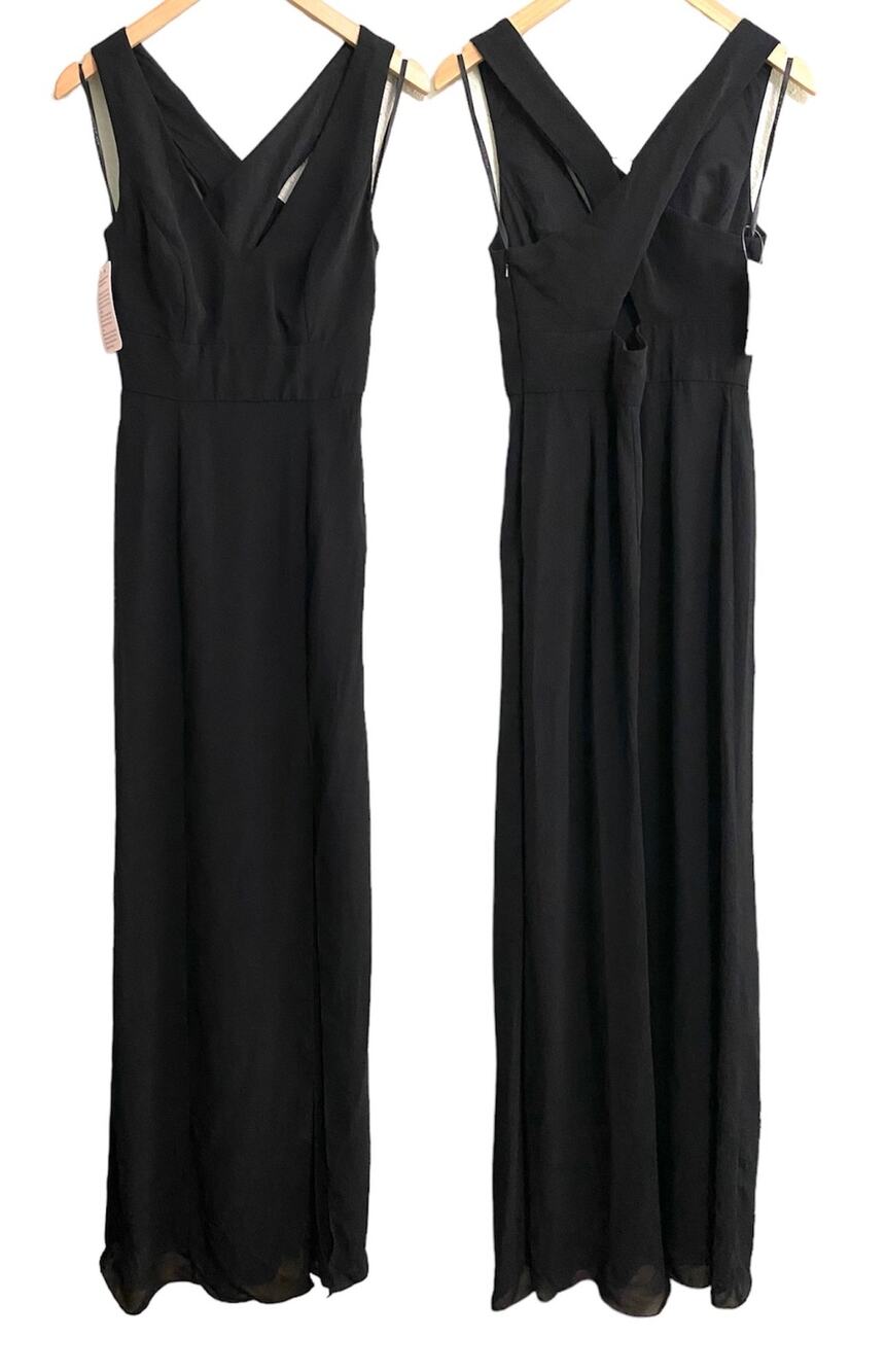 After Six V Neck Cross Back Maxi Black Slide Slit Dress 8 Long Formal Prom